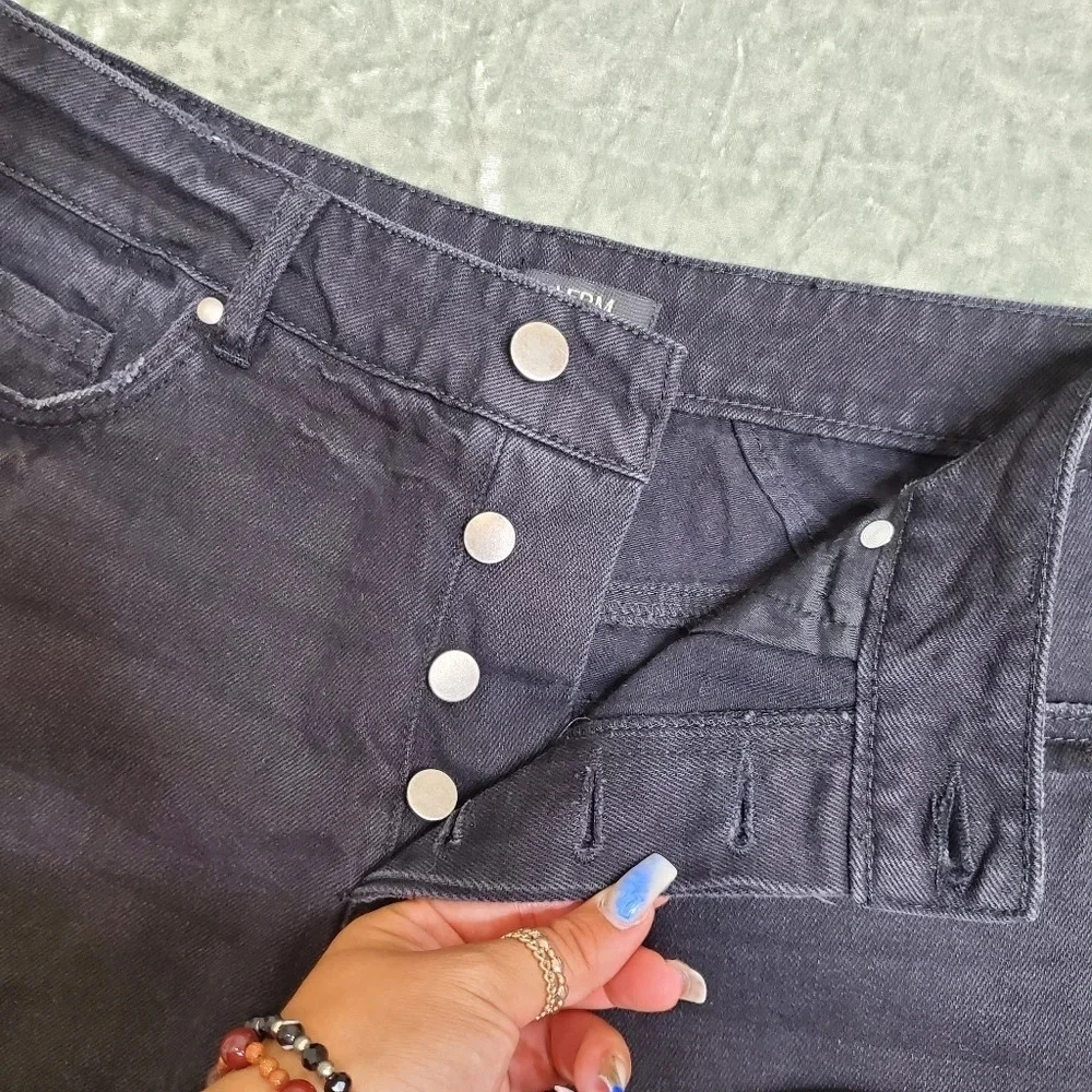 AFRM Black Distressed Button Front Jeans